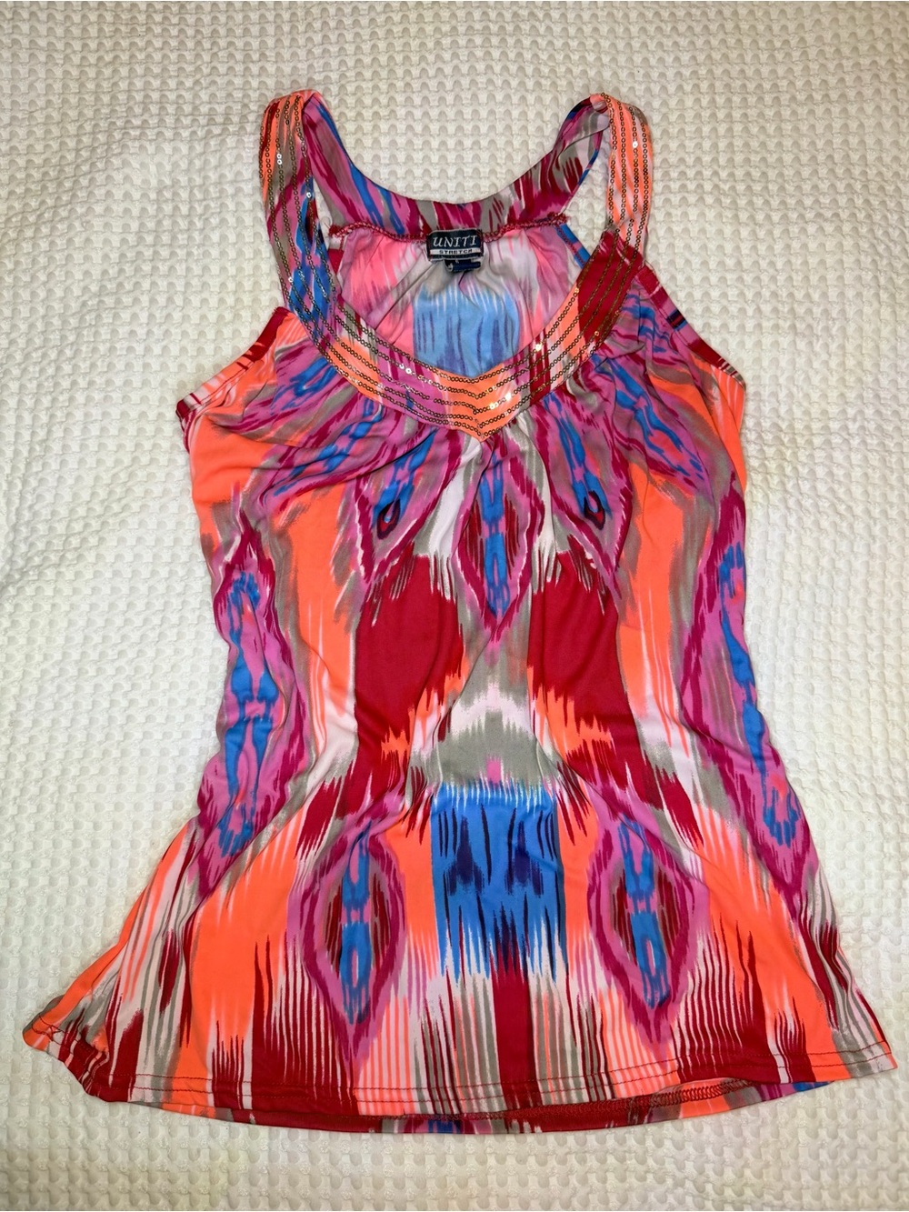 Vibrant Pink & Orange Ikat-Print Tank Top